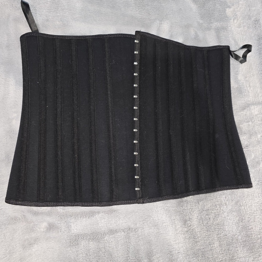 Yianna Black Latex Waist Trainer Corset Cincher Belt‎ Size Large